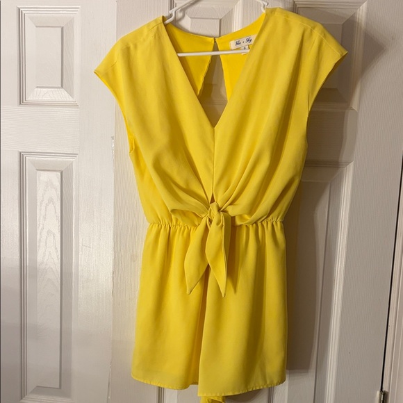 She + Sky Pants - She + Sky Bright Yellow Tie-Front Romper